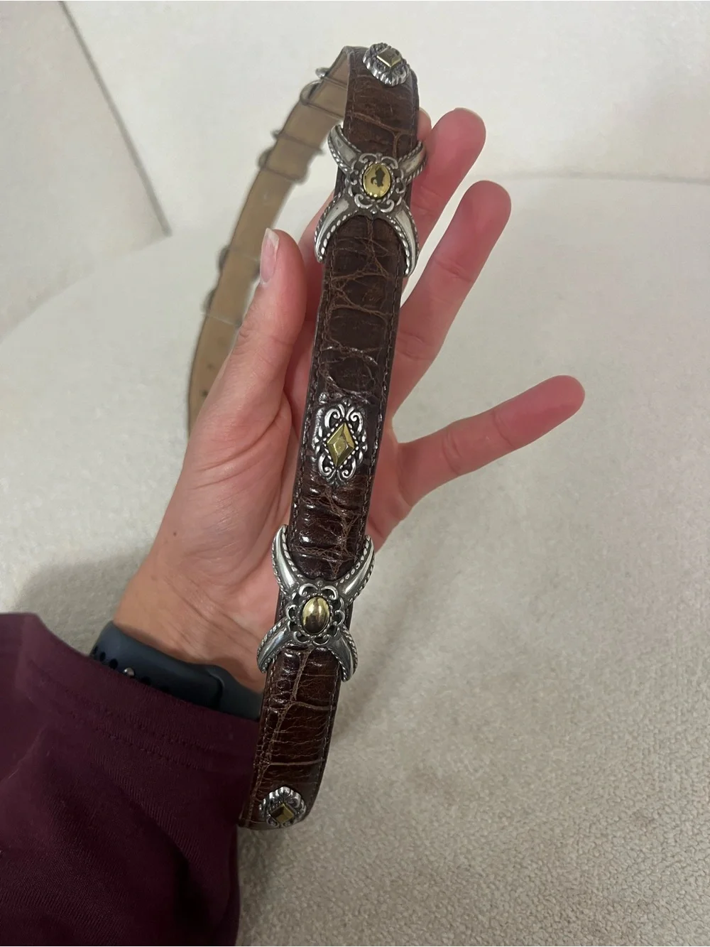 Brighton Women’s Brown Leather Belt with Silver & Gold Accents Western Cowgirl